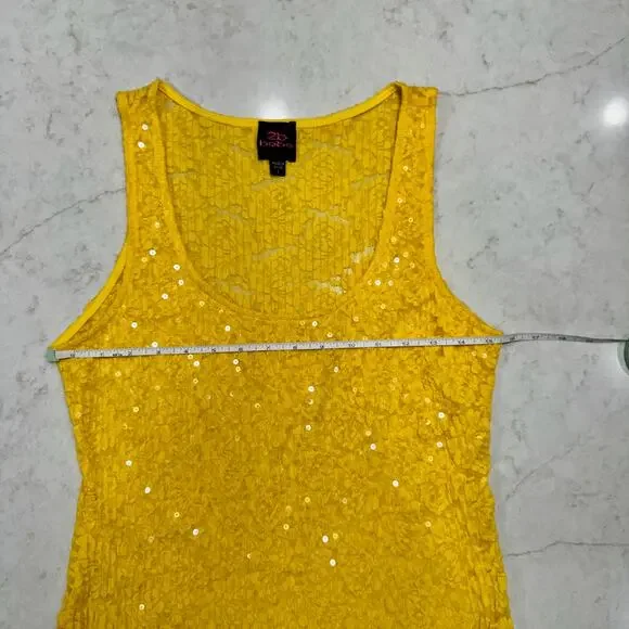 bebe Lace Sequin Tank Top Yellow Women's Large Y2K McBling Floral Clubwear 2000s - Picture 4 of 16